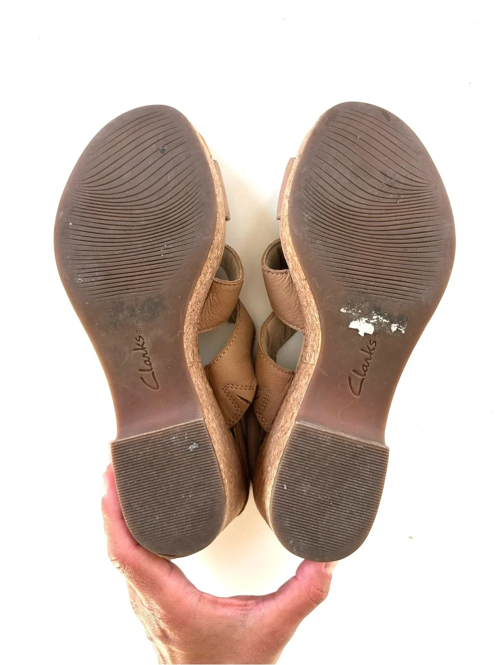 Clarks Strappy Tan Giselle Beach Cork Wedge Sandal